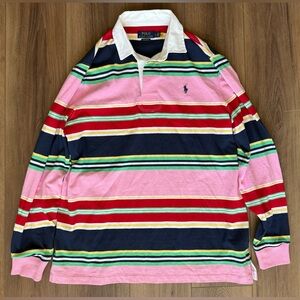 Polo Ralph Lauren Rugby Shirt Mens Sz L Classic Pink Multi ColourBlock Striped